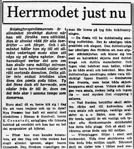 En artikel som handlar om herrmodet