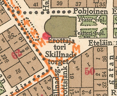 Osasuurennos kartasta, jossa on Erottaja vuonna 1925.
