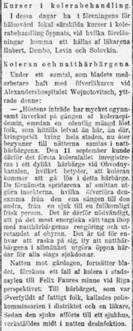 Utdrag ur längre artikel om hanteringen av kolera i Hbl 14.9.1918, s. 5