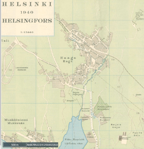 Piirretty opaskartta vuodelta 1940