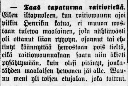 Artikkeli raitiovaunuonnettomuudesta 18. joulukuuta 1890