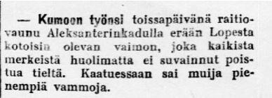 Uutinen raitiovaunun kolarista naisen kanssa