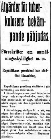 Artkel om tuberkulosbekämpning i Hbl