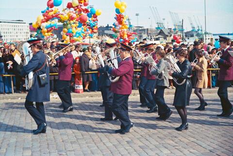 The Salvation Army brass band marching at the Market Square.