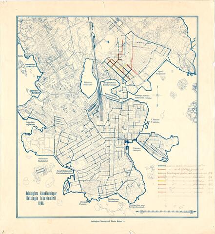  Viemärikartta, Helsingin lokaviemärit 1908, Kartan pohjoisraja Pasilan eteläpuolella.