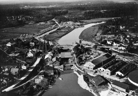 Luftbild av Vanda å och Gammelstadens område från år 1930