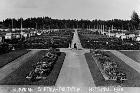 Maisemakuva Kumpulan siirtolapuutarhasta vuodelta 1930