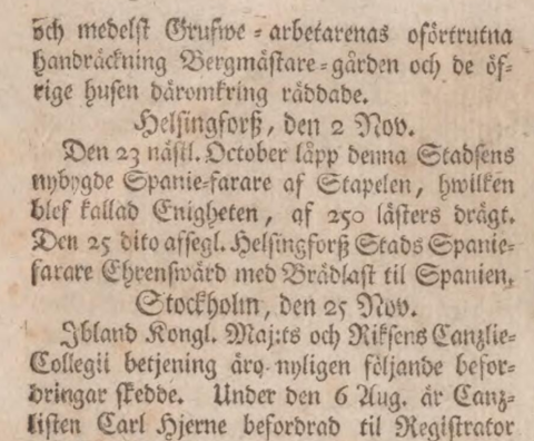 Kuvakaappaus ruotsalaisesta sanomalehdestä, jossa on lyhyt Helsinkiä koskeva uutinen. 