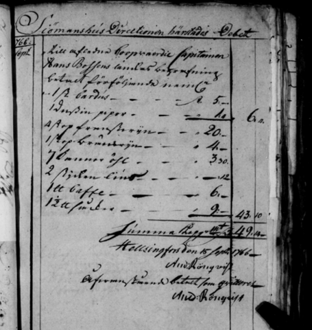 Kuvakaappaus kuittikirjan sivusta