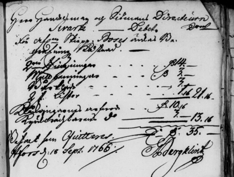 Kuvakaappaus kuittikirjasta, jossa eritellään hautauskulut ruotsiksi.