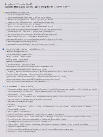 Taulukko Helsingin kaikista sairaaloista vuonna 1950.