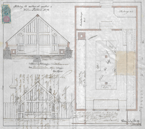 Suunnitelmapiirustus kasvihuoneen rakentamiseksi.