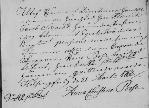 Kuvakaappaus käsin kirjoitetusta ruotsinkielisestä tekstistä.