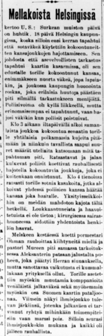 Lehtileike Helsingin levottomuuksista.