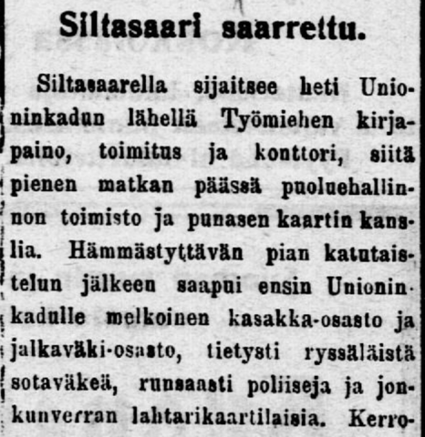 Ote Työmies-lehden nk. Hakaniemen mellakkaa käsittelevästä uutisesta 3.8.1906.