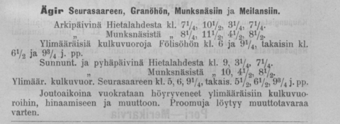 Lehdessä julkaistua tietoa höyrylaivareiteistä