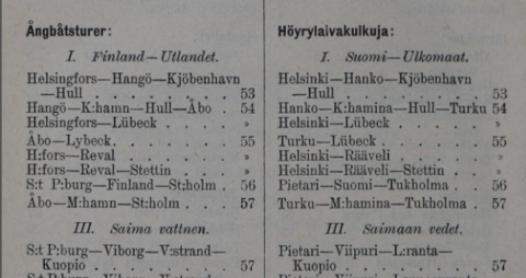Kuvakaappaus höyrylaivan aikataulusta