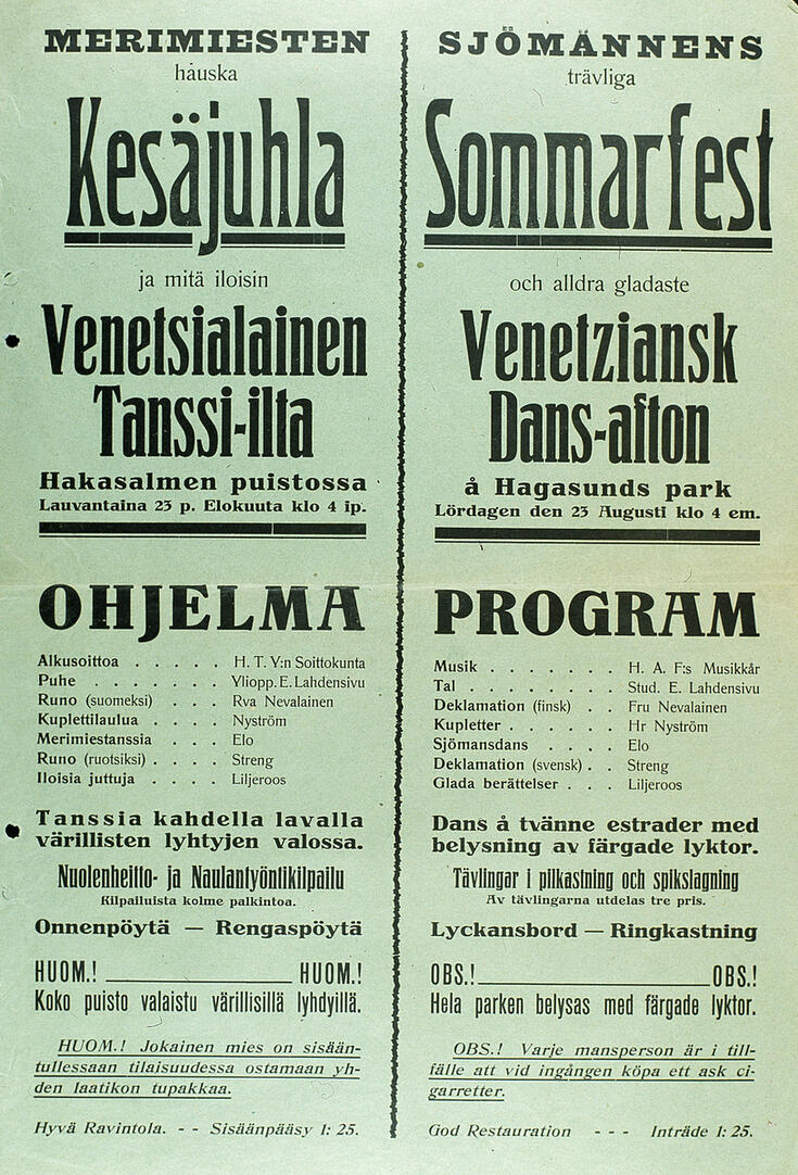 Kaksikielinen ohjelmalehtinen.