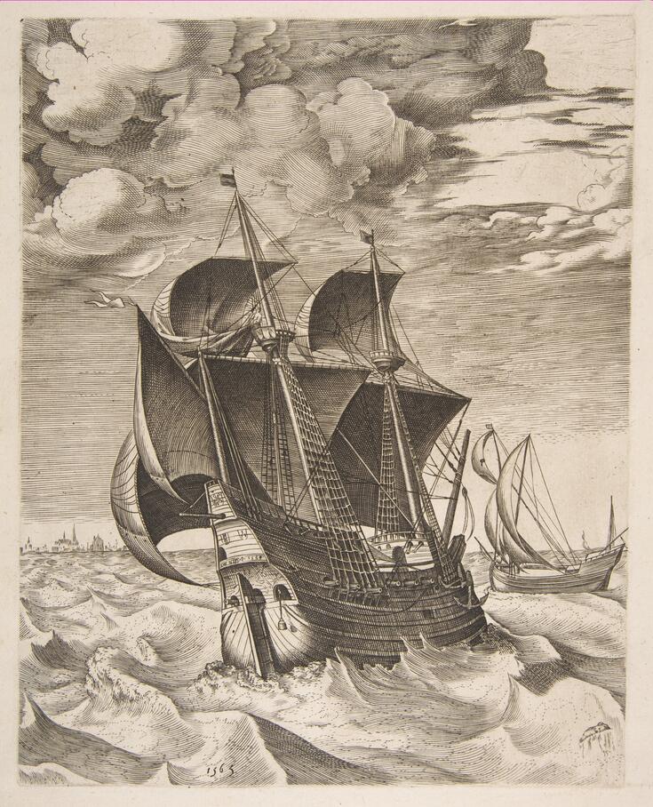Bilden föreställer ett segelfartyg bakifrån i hård vind.