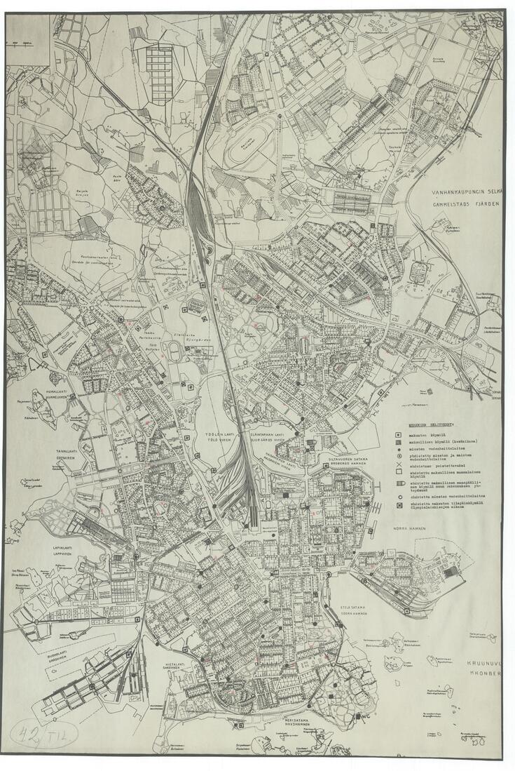 Karttapiirros, johon on merkitty Helsingin yleiset käymälät
