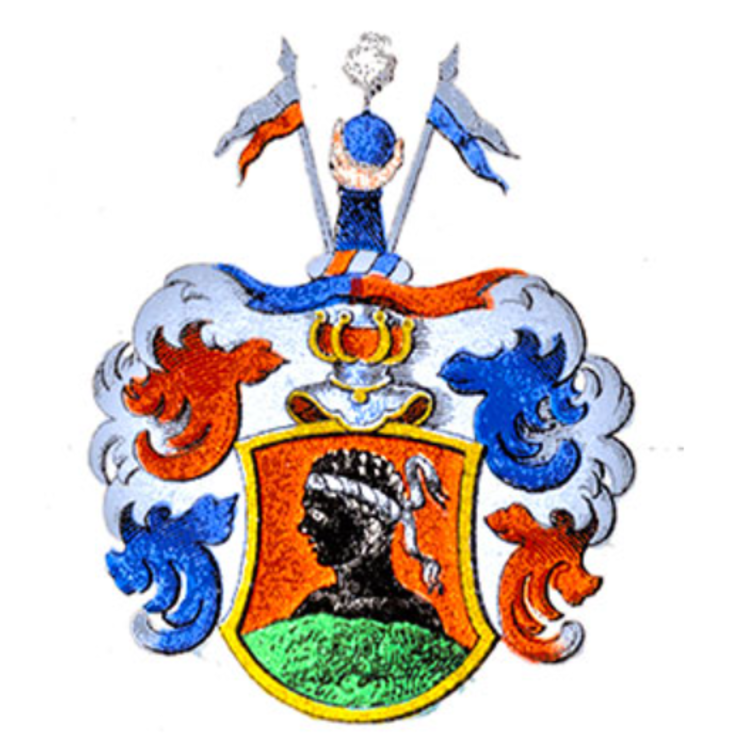 Sukuvaakunaan on kuvattu mustaihoisen miehen profiili.