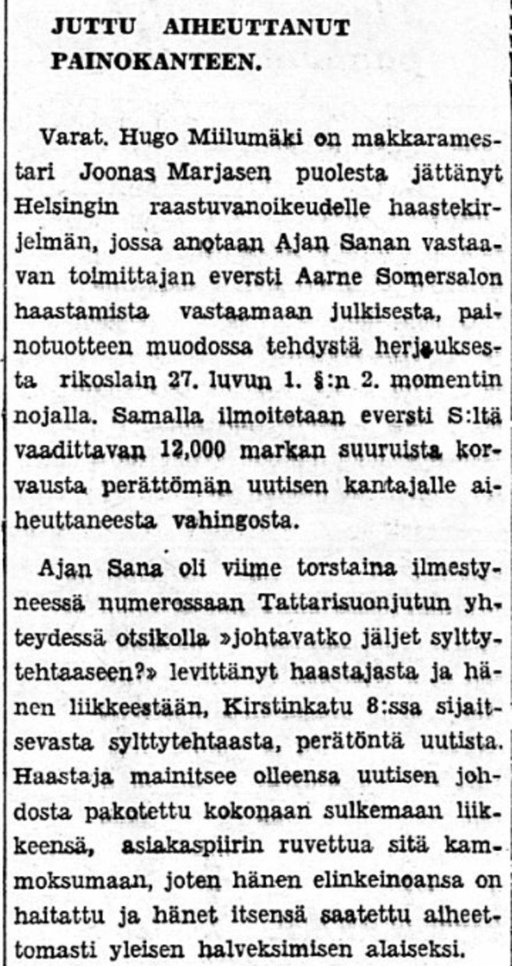 Kuvakaappaus lehtiartikkelista.