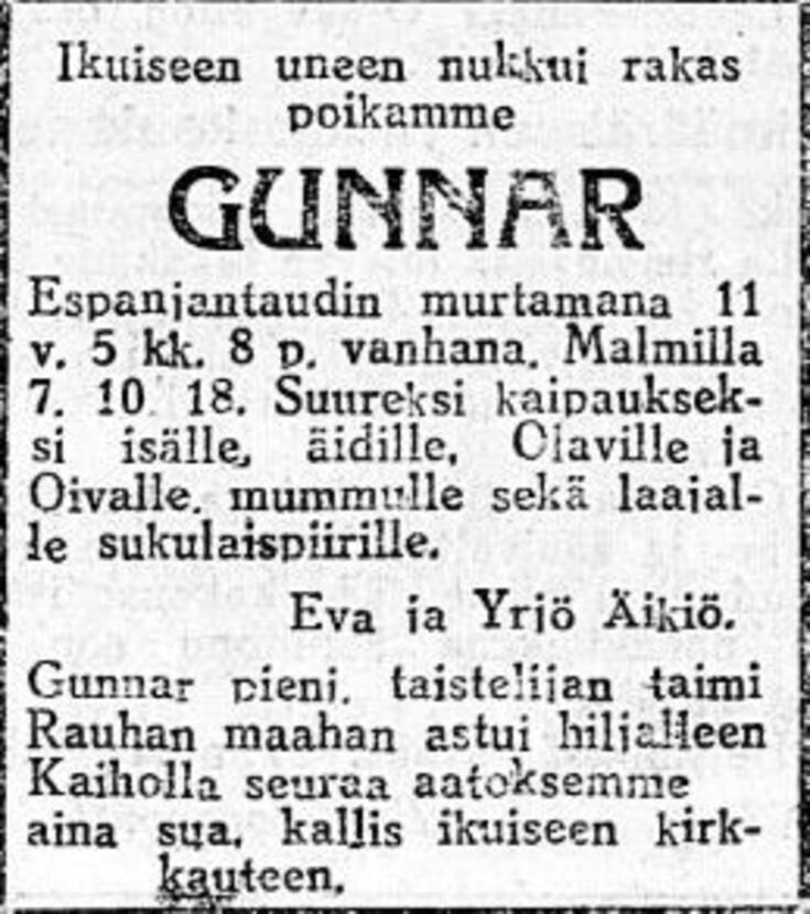 Kuolinilmoitus Helsingin Sanomissa