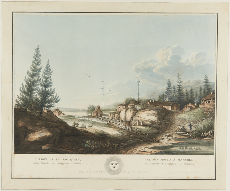 Kuva puurakennuksista hiekkateiden ja harvojen puiden ympäröimänä