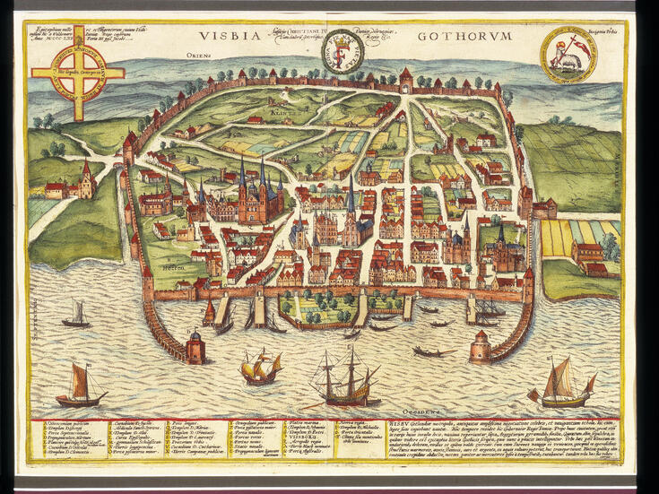 Käsin piirretty kuva keskiajan Visbystä