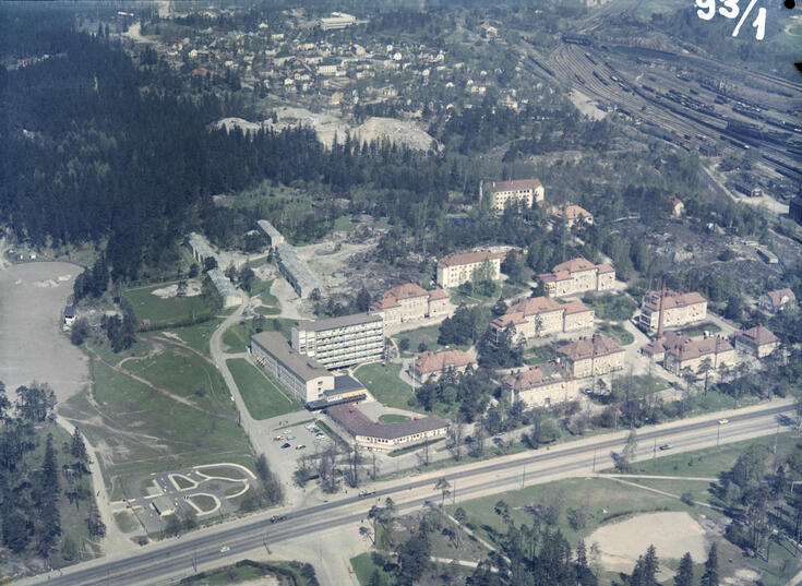 Ilmakuva Auroran sairaala-alueesta.