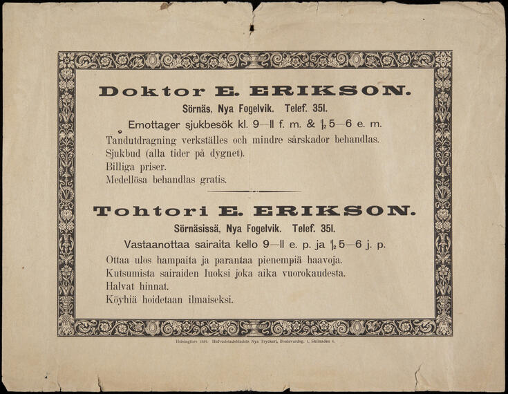 Kaksikielinen lääkärin vastaanoton mainos