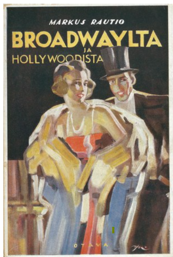 Kirjan kansi, jossa on piirretty juhlapukuinen nainen ja mies.