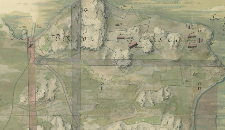 Osasuurennos käsin piirretystä kartasta.