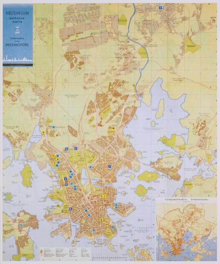 Karttaan on merkitty kaikki Helsingin sairaalat vuonna 1950