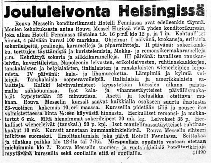 Ilmoitus lehden etusivulla.