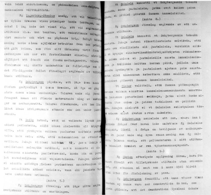 kuva koneella kirjoitetusta pöytäkirjasivusta