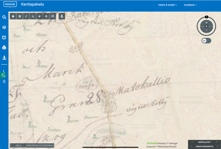 Osasuurennos vanhasta kartasta.