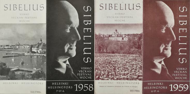Programbladet innehåller en profilbild av Sibelius, evenemangets namn och datum samt bilder från Helsingfors.