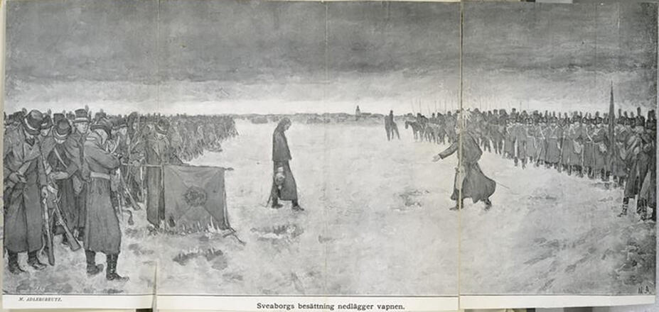 Viaporin varuskunta luovuttaa aseensa venäläisille 1808