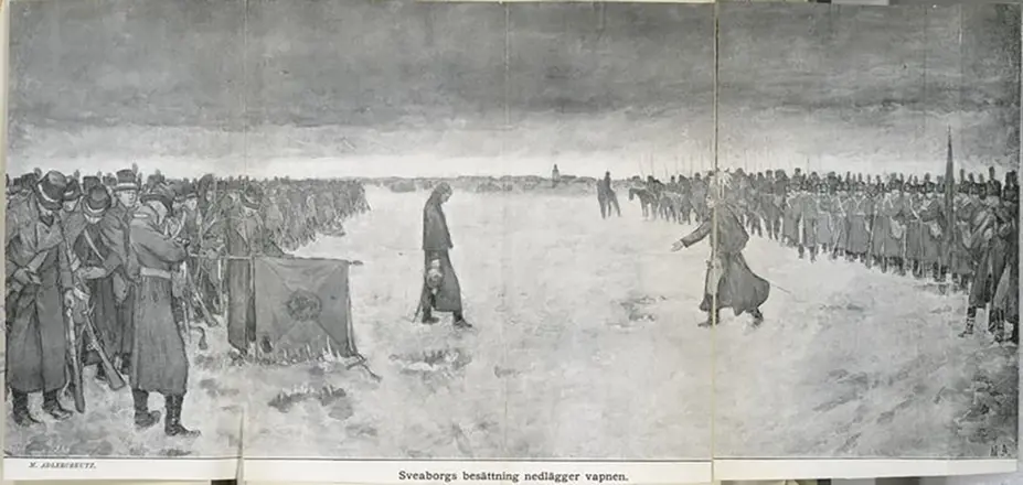 Viaporin varuskunta luovuttaa aseensa venäläisille 1808