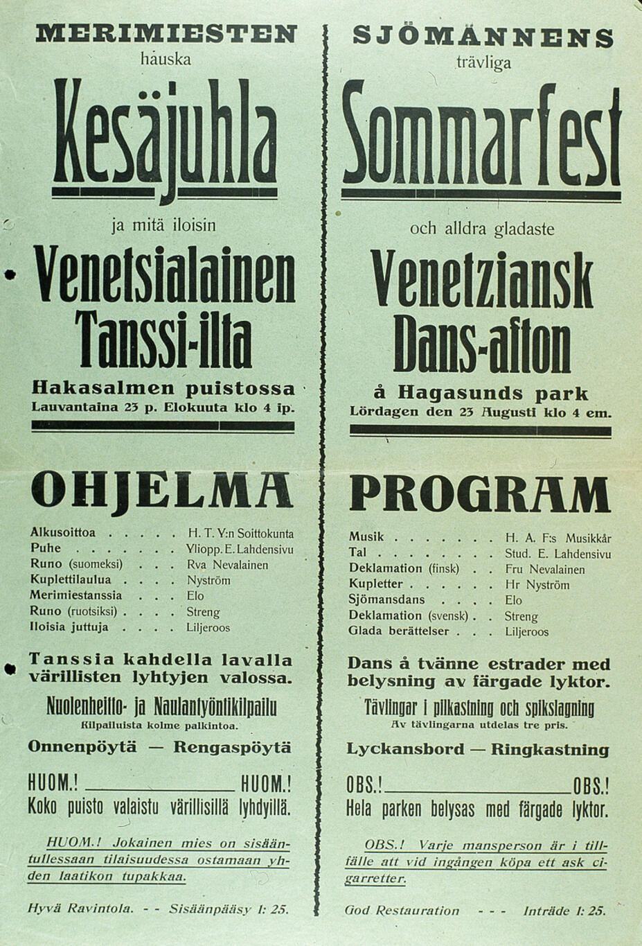 Merimiesten kesäjuhlan ohjelma