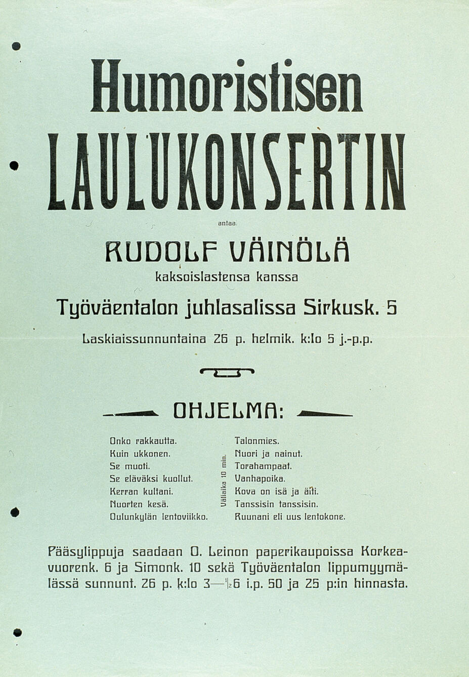 Mainos: Humoristinen laulukonsertti