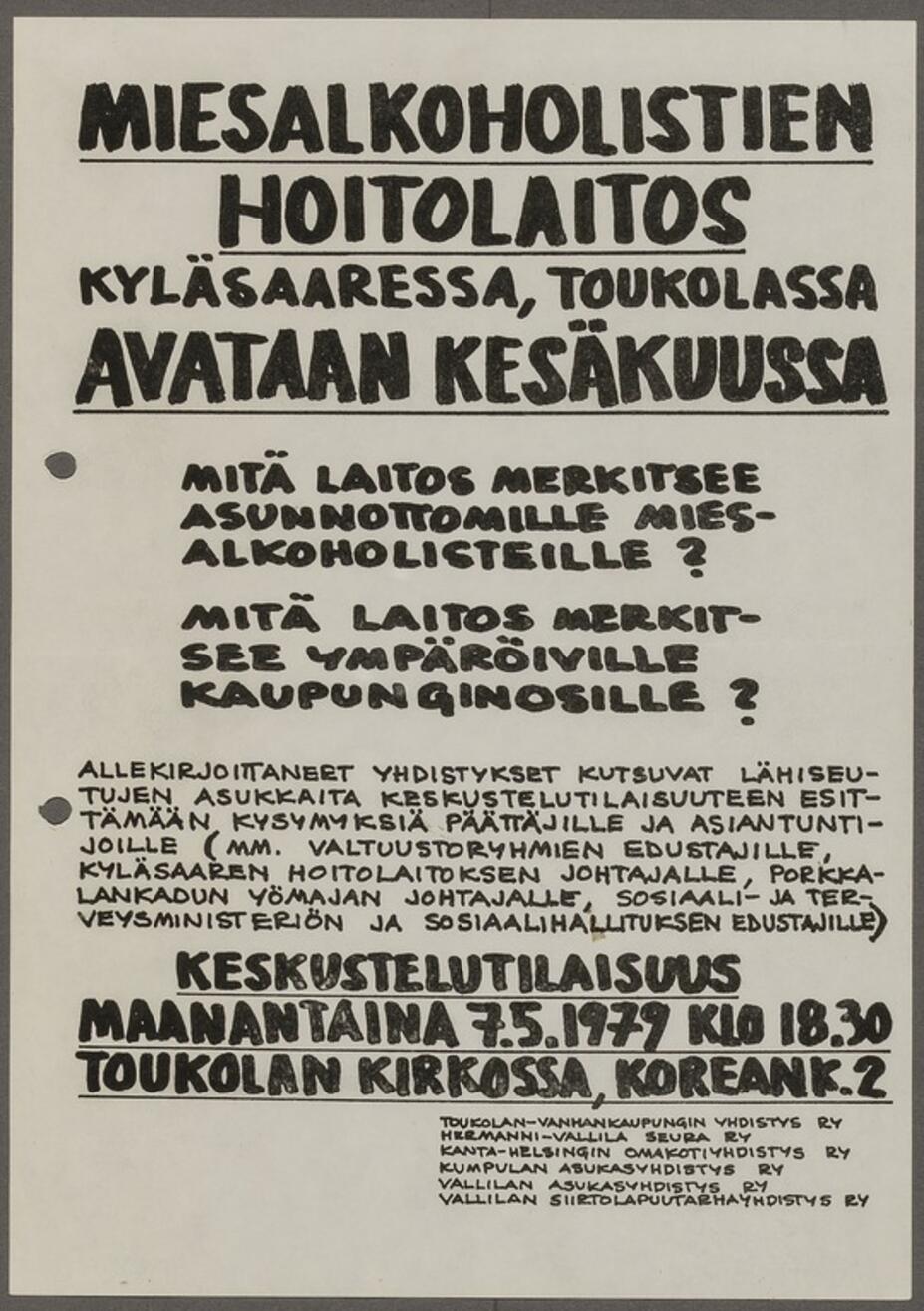 Vårdinrättning för manliga alkoholister öppnas, plakat