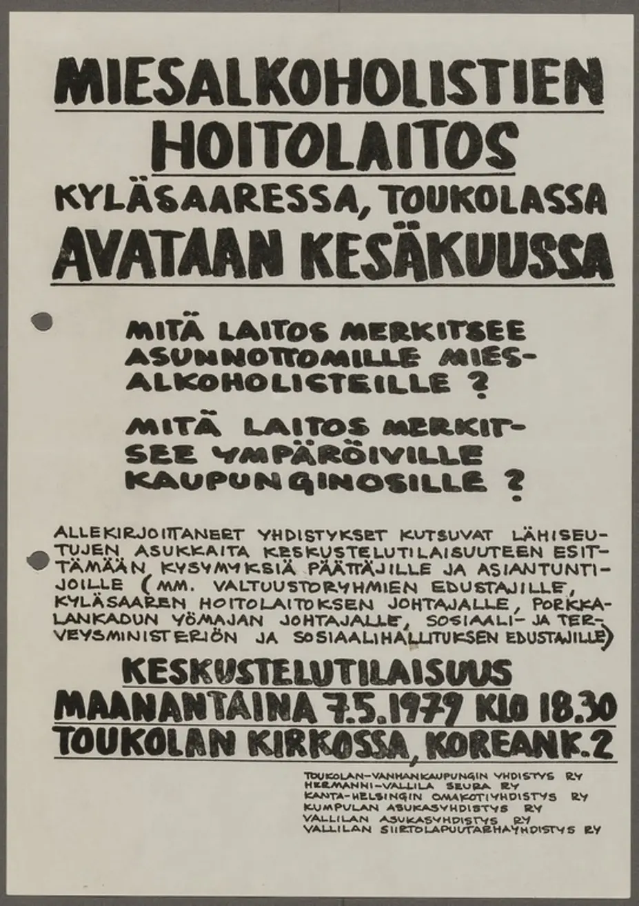 Miesalkoholistien hoitolaitos avataan, juliste