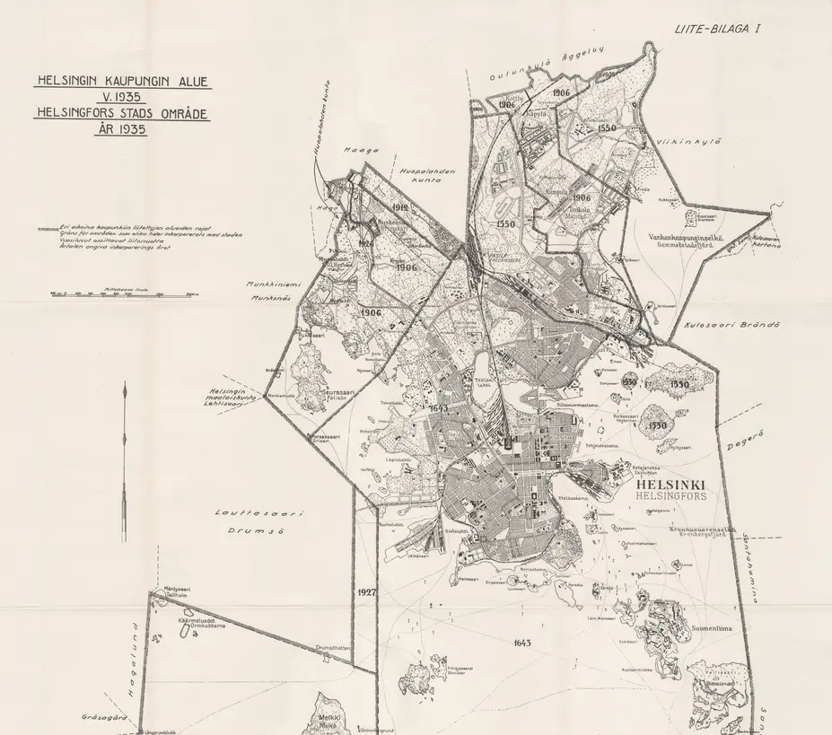 Helsingfors stads område år 1935
