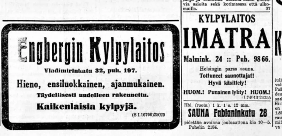  Saunamainoksia vuonna 1914