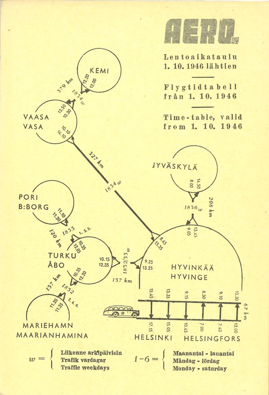 Flygtidtabell anno 1946