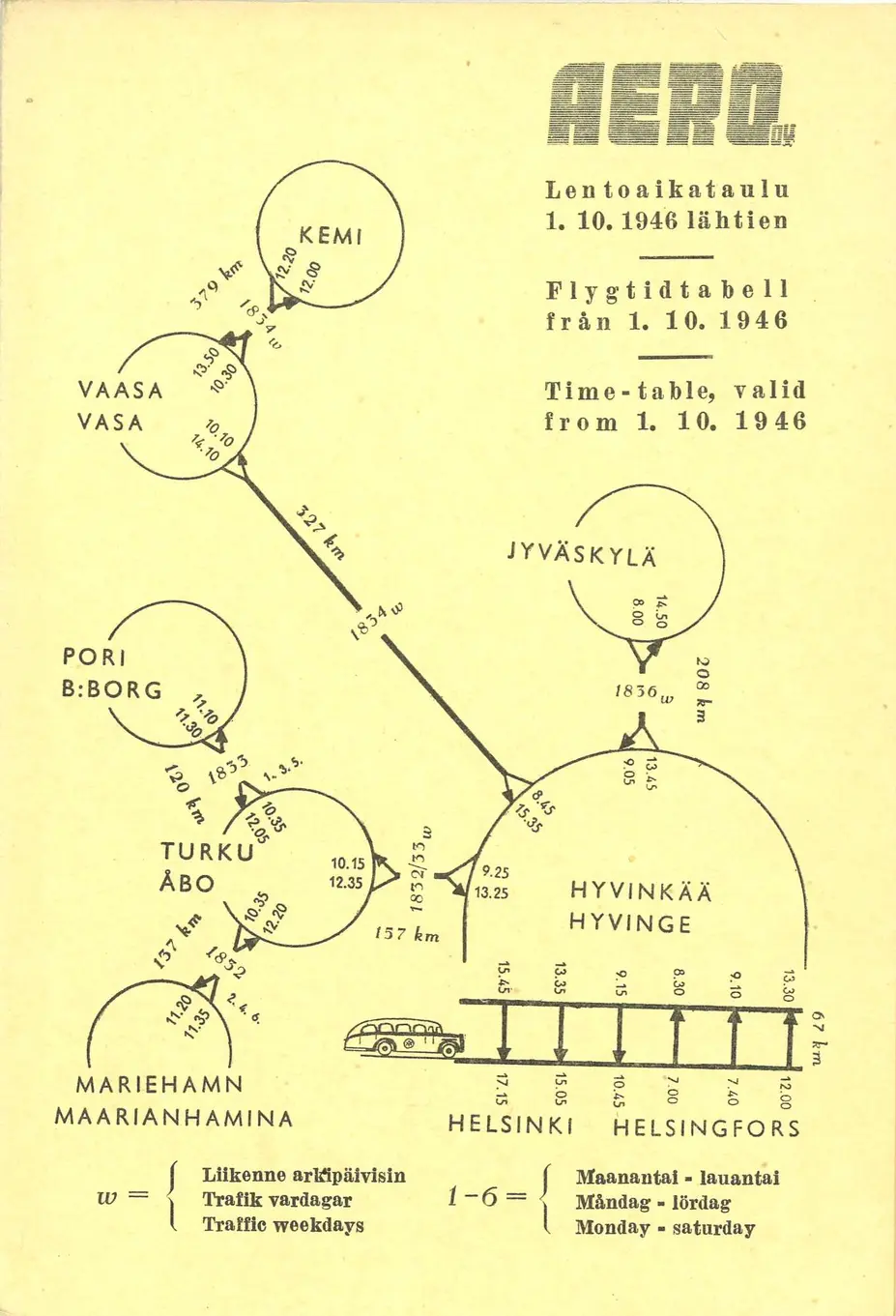Flygtidtabell anno 1946