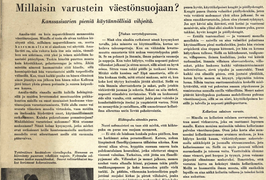 Millaisin varustein väestönsuojaan?