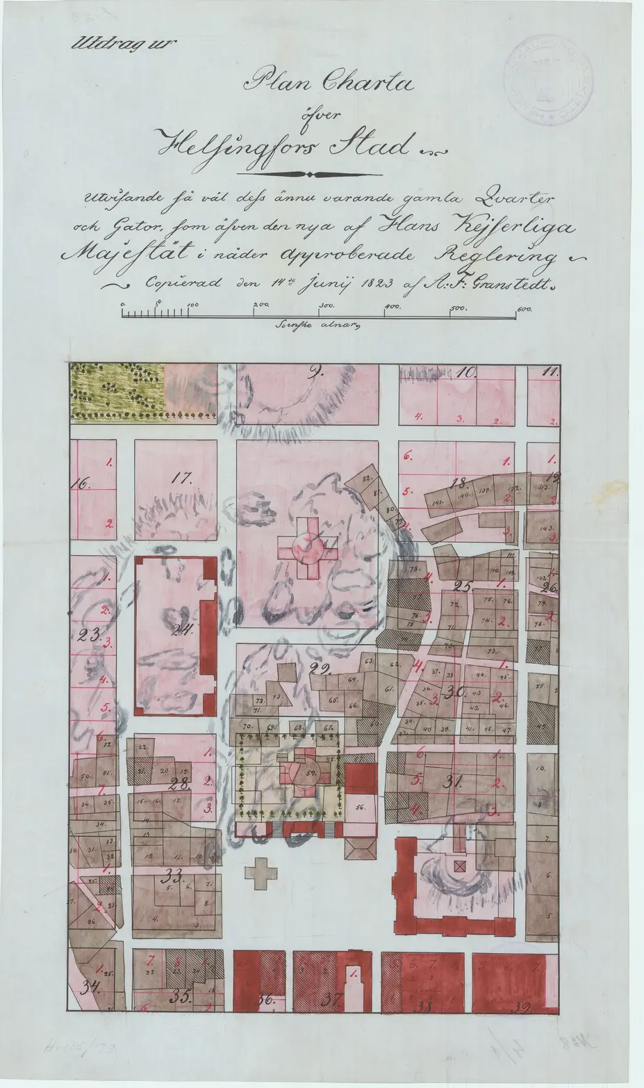 Kruununhaan kartta vuodelta 1820